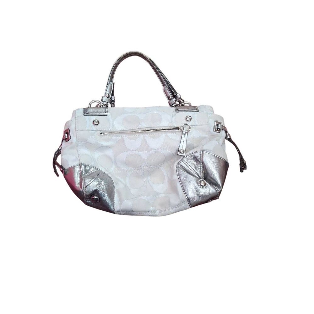 Coach Peyton y2k silver/ white top handle canvas / leather